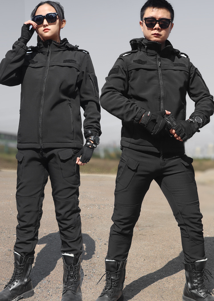 冬季黑色速干作训服加绒防水保安服执勤冲锋衣男tbm教官服作战服