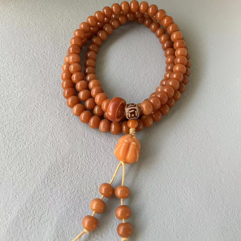 阿呆菩提根佛珠手串彩色风化菩提籽念珠雕刻莲花手饰多宝宝佛手链