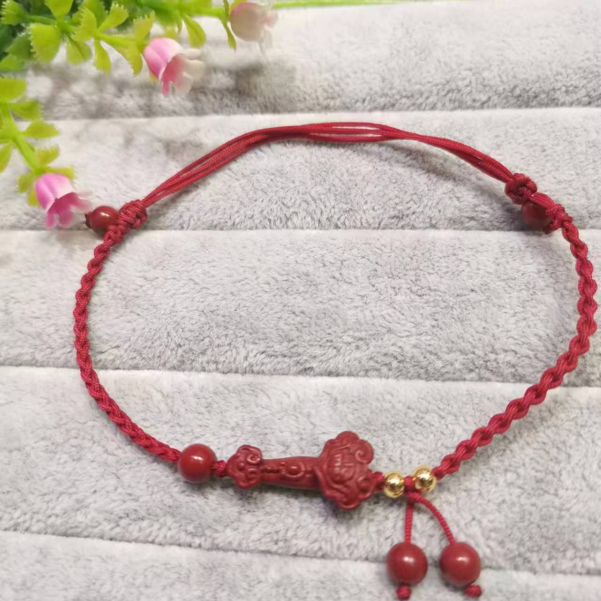 2024新款朱砂事事如意红绳脚链手链男女编织转运珠本命年平安脚绳