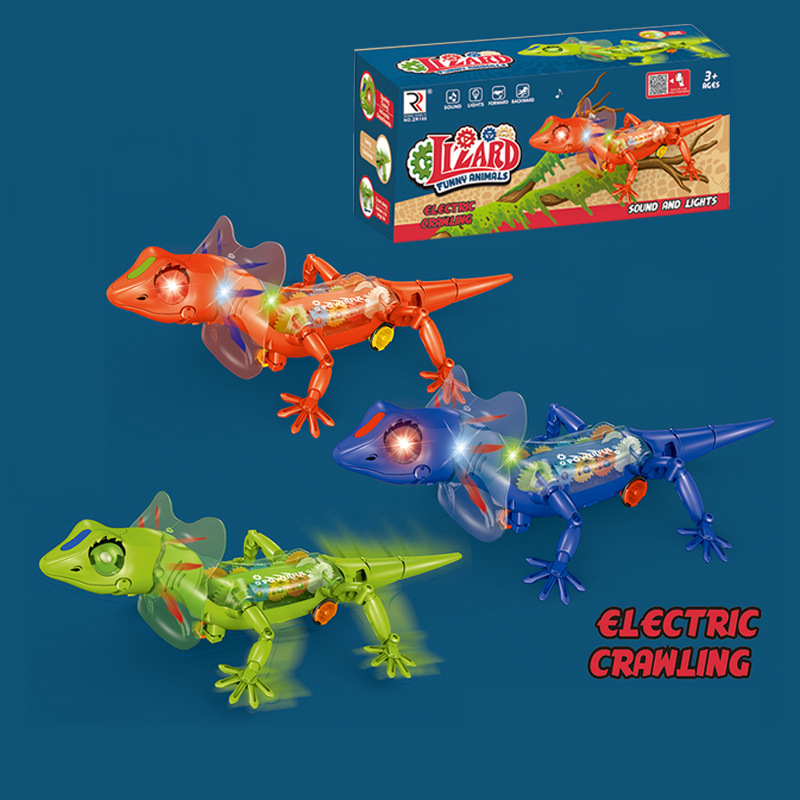 Cross-Border Motor Machine Lizard with Light Sound Effect Gear Rotating Boy Early Education Animal Model Toys Gift