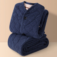 【珊瑚绒三层夹棉】秋冬季男士家居服套装中老年保暖睡衣加绒加厚