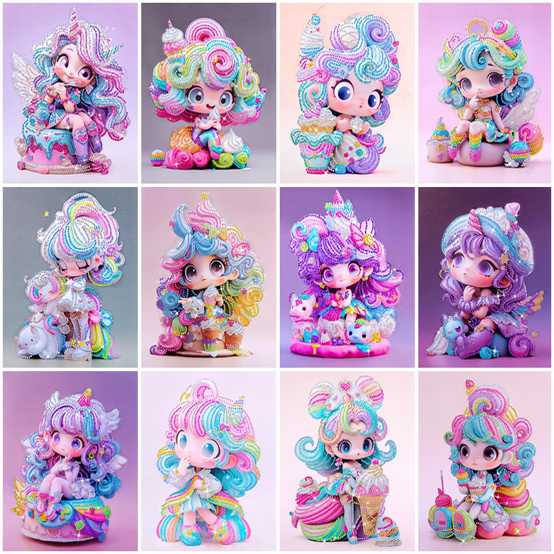 Children's Diamond Painting DIY Stick-on Crystals Painting Stall Hot Ice Cream Princess Diamond Painting with Frame Material Package Diamond Sticker