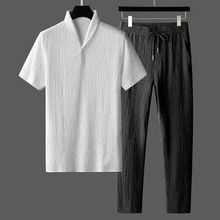 套装男2023新款夏季薄款休闲运动套装男时尚短袖长裤潮流轻奢