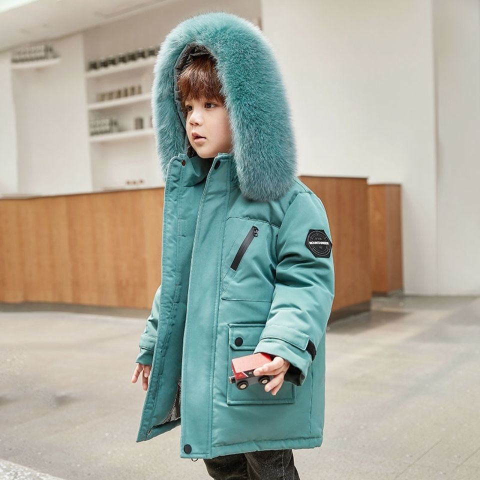 儿童羽绒服男童中长款加厚白鸭绒中小童2020新款洋气宝宝外套冬装