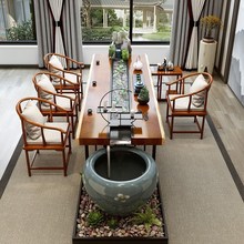 创意新中式铁艺实木功夫茶桌椅组合流水茶桌养鱼循环生态景观茶台