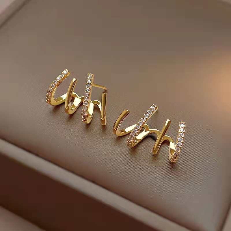 Copper Plated Real Gold Light Luxury Paw Zircon-Encrusted Stud Earrings Women's Small Cold Wind Sterling Silver Needle Ear-Caring Ear