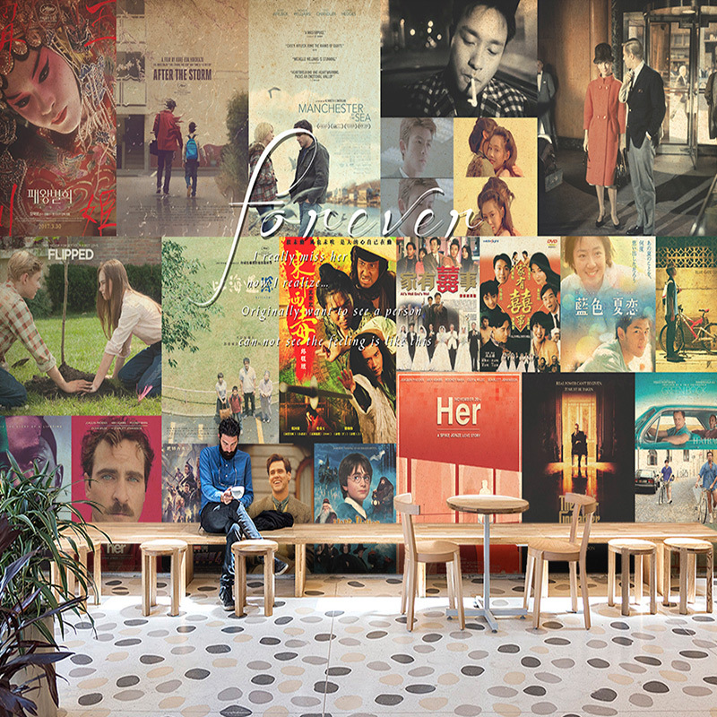 复古怀旧香港国外经典老电影海报壁纸港式茶餐厅港风背景墙纸