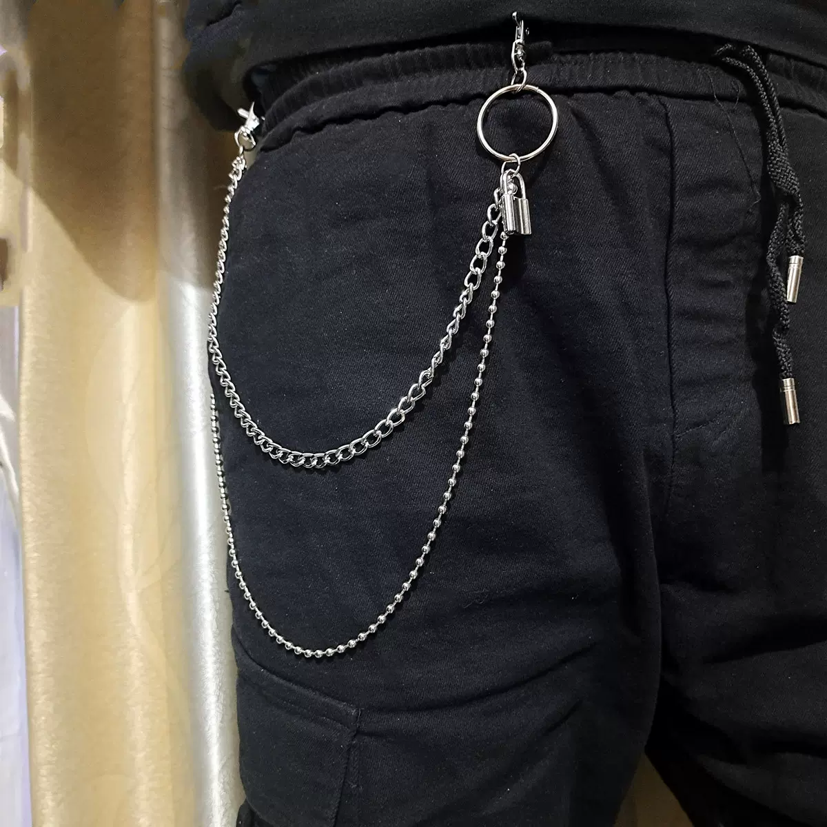欧美跨境饰品时尚多层金属锁形腰链女复古街拍男女身体链挂饰批发