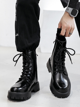 马丁靴男潮流英伦春季透气高帮机车靴子感黑色中帮工装靴男靴