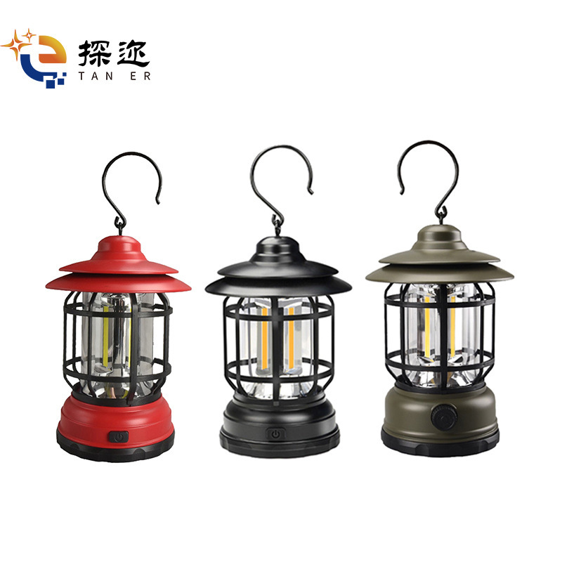 New Outdoor Retro American Camping Lantern 3-Speed Adjustable Usb Rechargeable Portable Camping Tent Flashlight