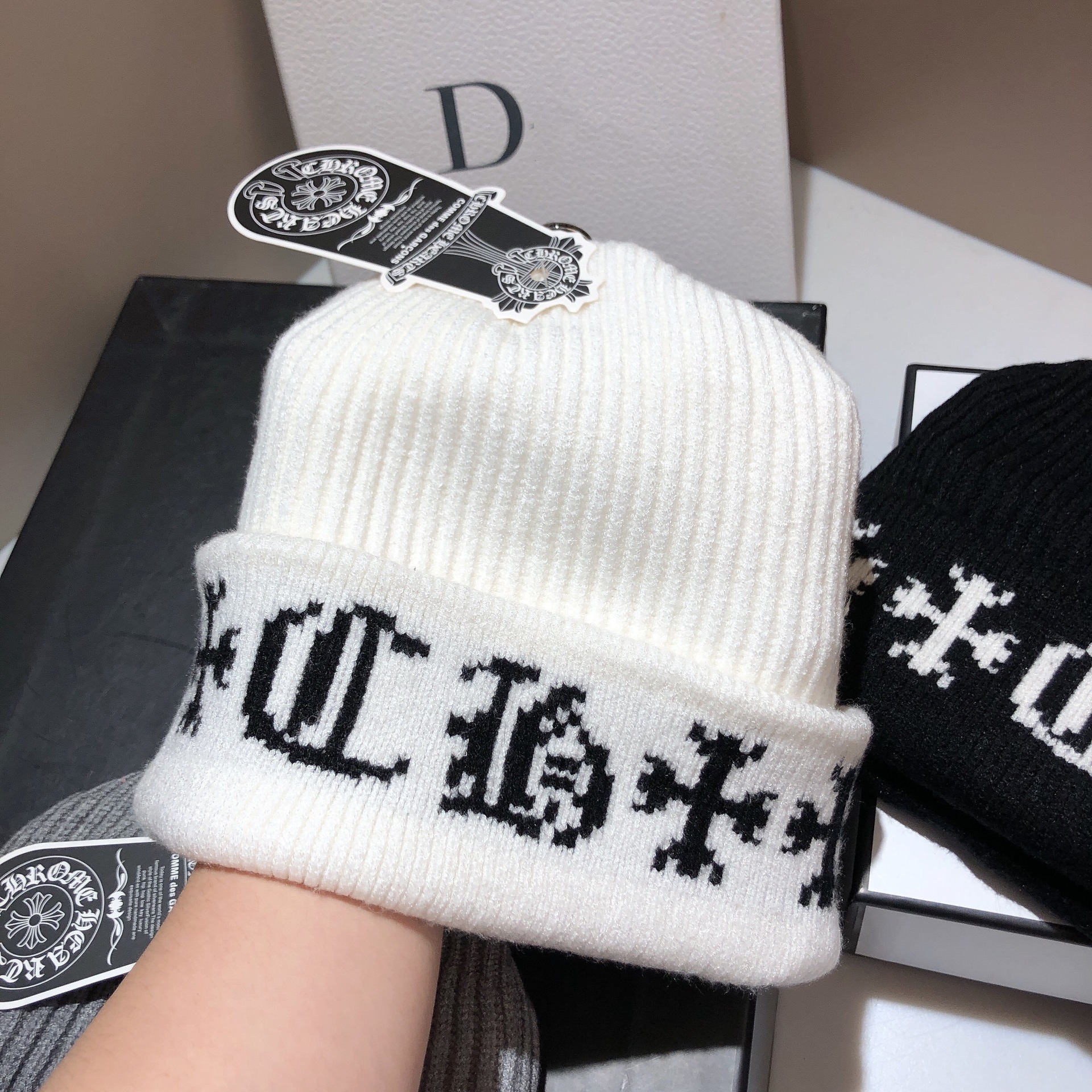 秋冬克罗心提花针织帽韩版户外双层加厚保暖毛线帽欧美网红护耳帽