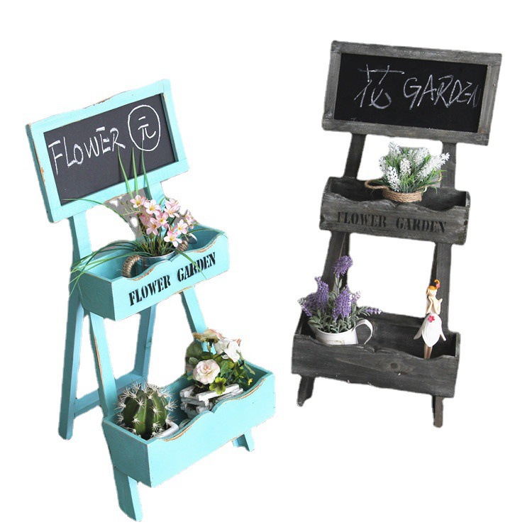 Zakka Wooden Vintage Distressed Blackboard Succulent Flower Stand Multi-Layer Decoration Creative Shop Cafe Soft Decoration