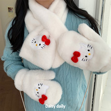 可爱甜美猫咪学生保暖毛绒手套女学院风卡通围脖冬季防风防寒骑行