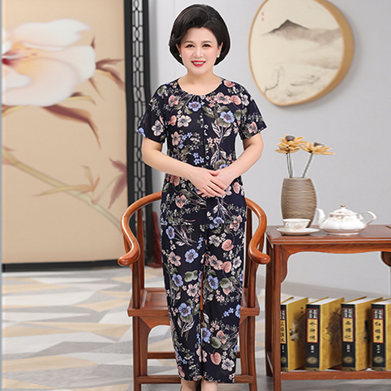奶奶装夏装套装老人衣服60-70岁中老年人女装妈妈短袖两件套上衣