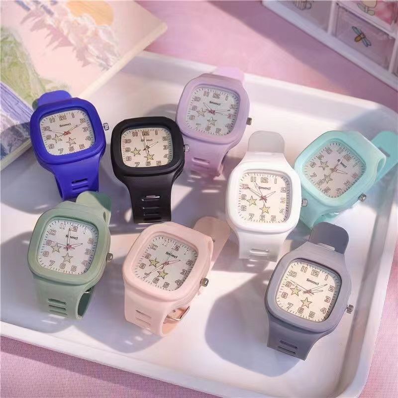 热销方形时尚手表高颜值可爱硅胶潮流夜光运动学生手表现货批发