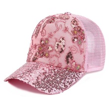 鸭舌帽夏季韩版帽子女透气网帽花朵亮片棒球帽时尚遮阳防晒太阳帽