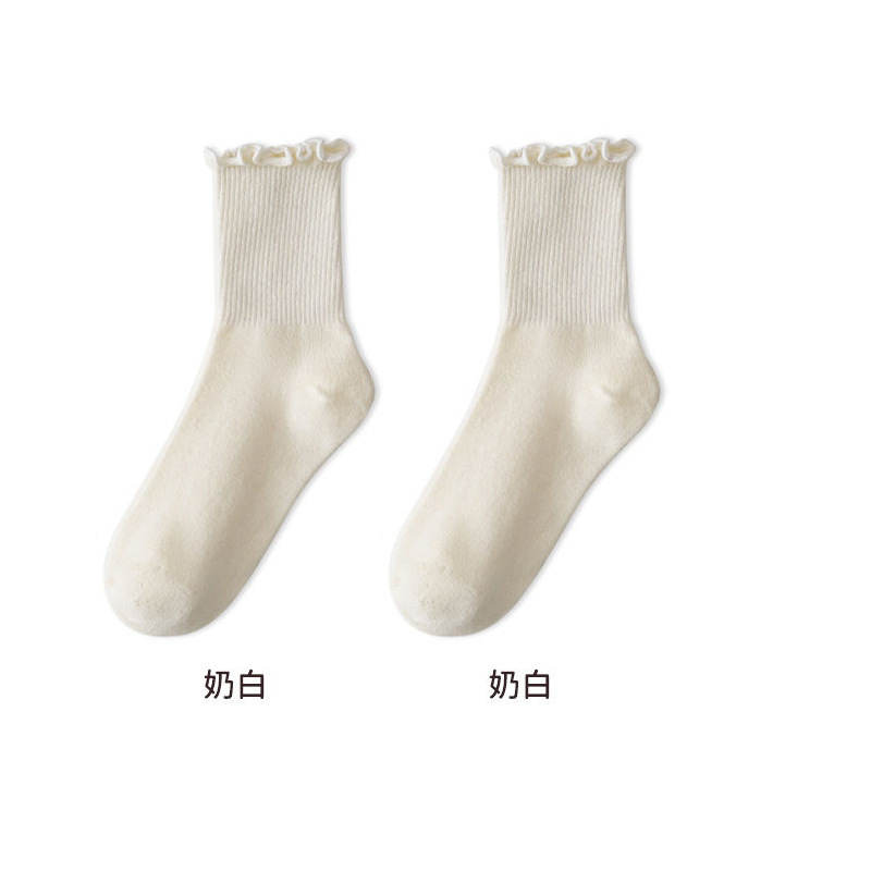 Socks Pure White Cotton Socks Women's Mid Tube Stockings Jk Spring and Autumn Long Socks Pure Color Japanese Bunching Socks Trendy Zhuji Wholesale