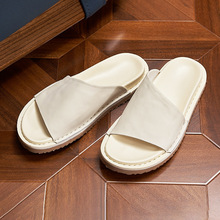 新款外贸居家室内拖鞋 透气防滑平底情侣拖鞋舒适软底真皮拖鞋
