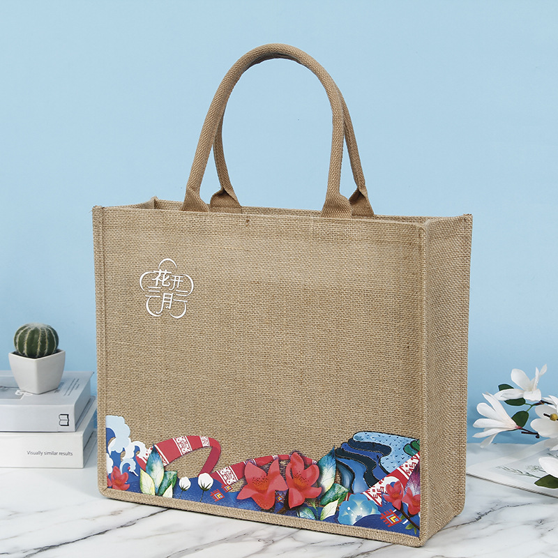 无印空白麻布袋手提绘画袋 diy覆膜帆布包 涂鸦黄麻袋批发