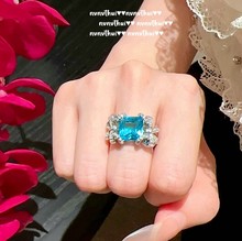 玛利亚蓝蝴蝶结 宝石戒指 帕帕拉恰 镀18K金 水蓝大克拉锆石戒指