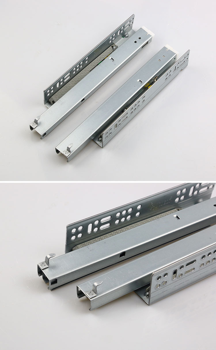 金宝贝三节托底滑轨隐藏式阻尼滑轨底装抽屉轨道缓冲导轨把手滑轨