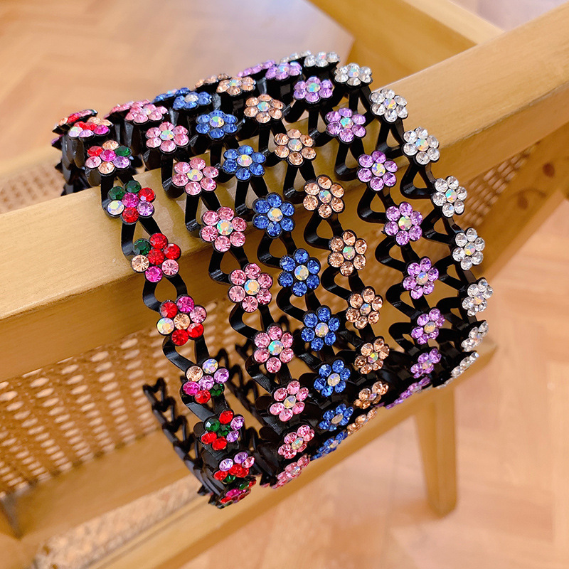 发箍女夹韩版简约水钻梅花波浪发卡成年洗脸压发防滑带齿发夹头箍