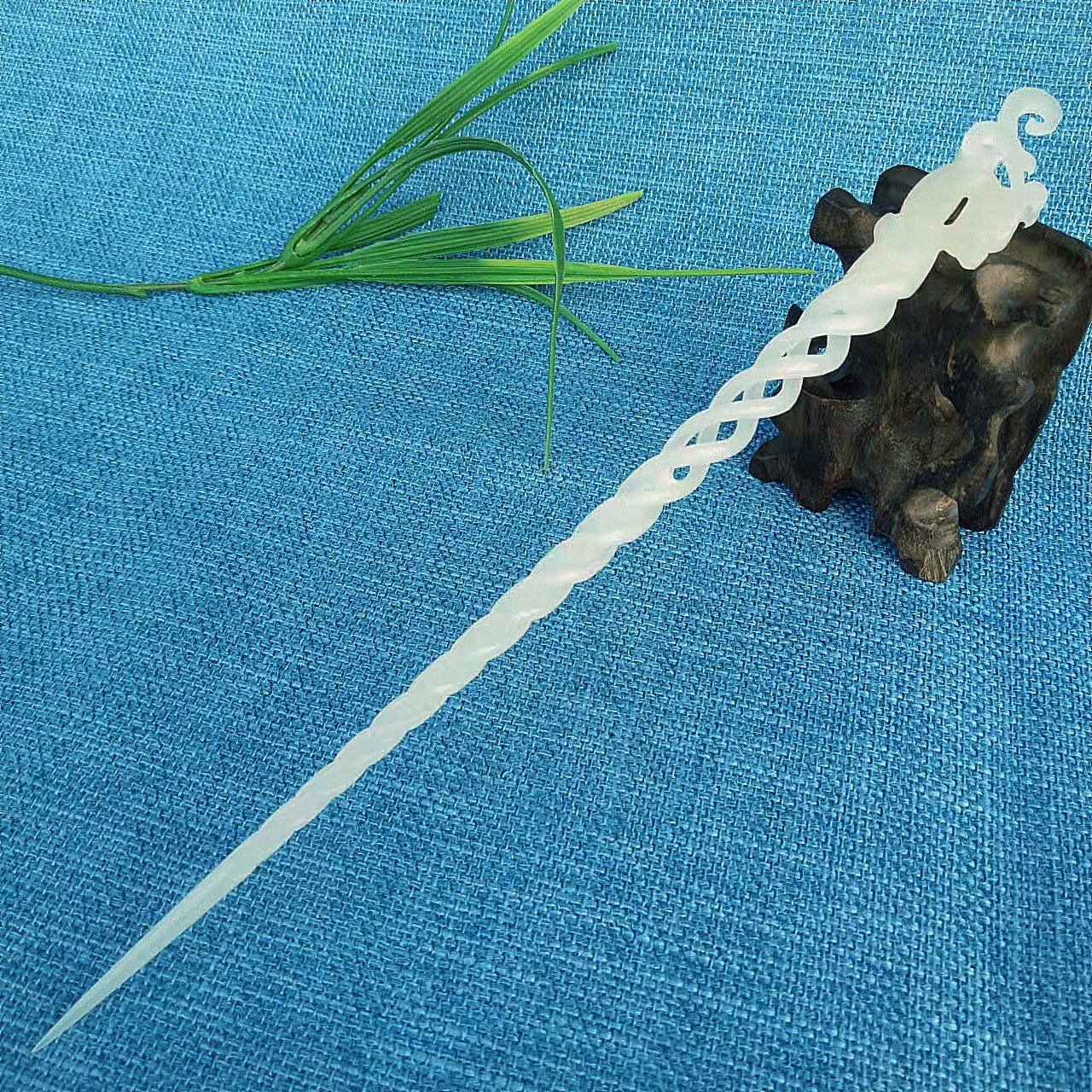 玉器和田玉头饰镂空雕刻白玉外蒙料复古玉石玉簪 簪子 龙凤发簪