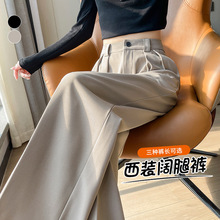 高腰西装裤女春季2024新款高腰垂感窄版阔腿裤小个子休闲拖地长裤