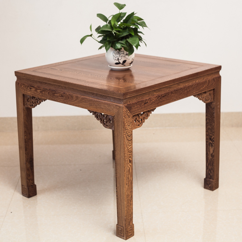 鸡翅木八仙桌家具中堂餐桌雕花榫卯相声馆茶楼四方桌正方形小户型