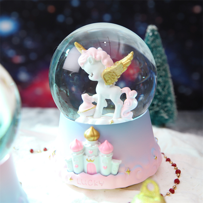 少女心星际天使独角兽水晶球音乐盒飘雪卡通八音儿童学生生日礼物