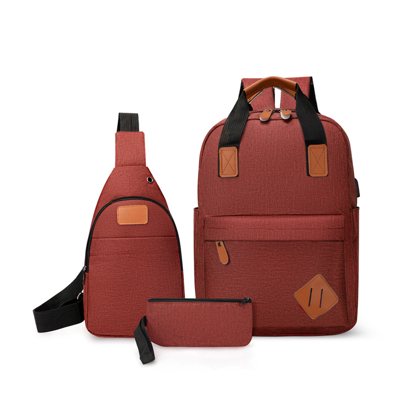 Cross-Border Factory Sales Backpack Three-Piece Travel Bag Men's and Women's Same Computer Bag Business Leisure Bag