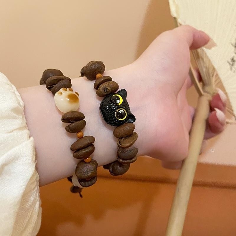 Xiaohongshu Same Style Coffee Bean Cat's Paw Woven Bracelet Female Temperament Statement Cat Bracelet Fashion Couple Bracelet