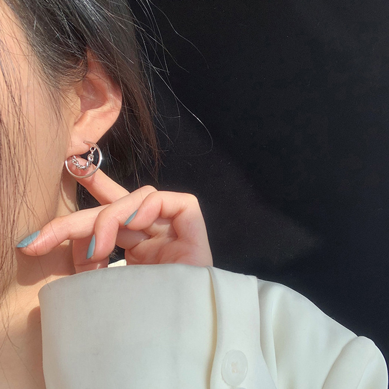 韩版东大门网红耳钉女冷淡酷帅个性时尚夸张百搭圆圈链条耳环批发