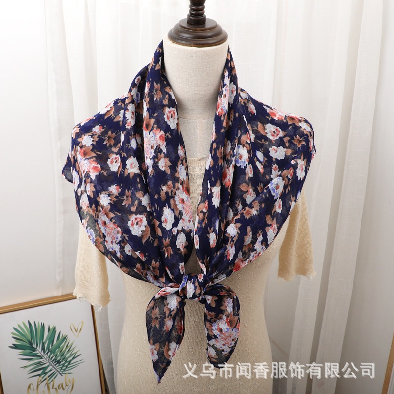 Hui Ethnic Style Veil Headcloth Floral 90 Square Scarf Voile Cotton and Linen Thin Shawl New Warm Scarf for Women