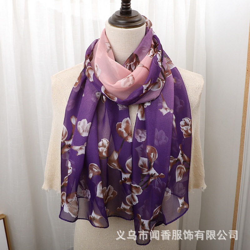 Women's Printed Scarf 155 * 50cm Long Scarf Sunscreen Shawl Decoration Gauze Kerchief Scarf Factory Direct Sales Wholesale