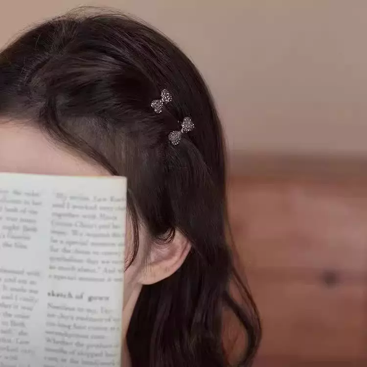 小号水钻蝴蝶结侧边鸭嘴夹子水晶发卡高级感前额碎发夹迷你刘海夹
