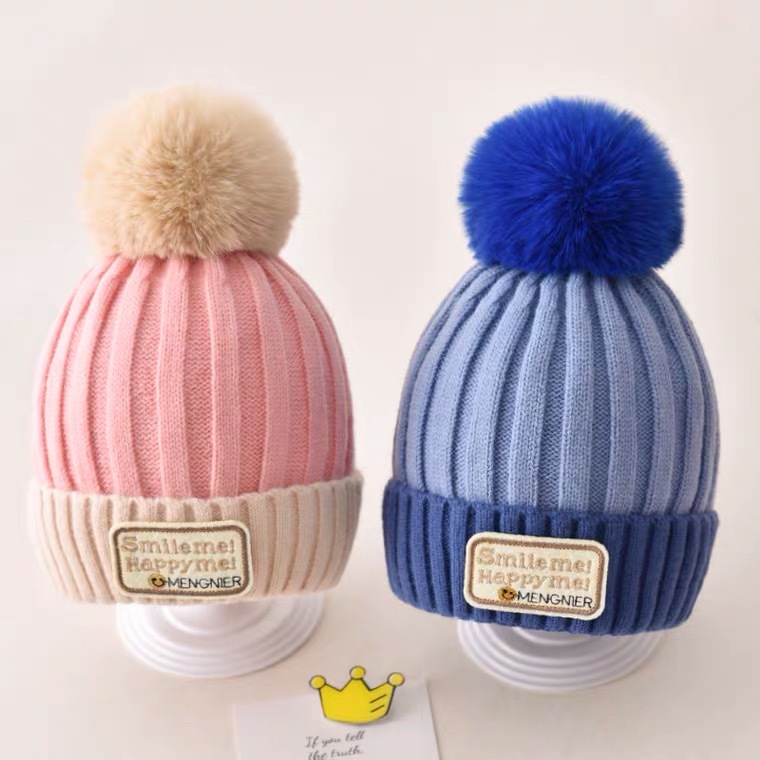 Children's Hat Autumn and Winter Boys Little Girls' Wool Hat Winter Fleece-Lined Thickened Keep Baby Warm Knitted Sleeve Cap Tide