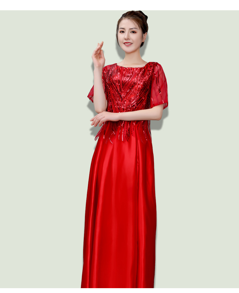 合唱团成人舞台演出服女 诗朗诵亮片连衣裙主持人晚礼服优雅长裙