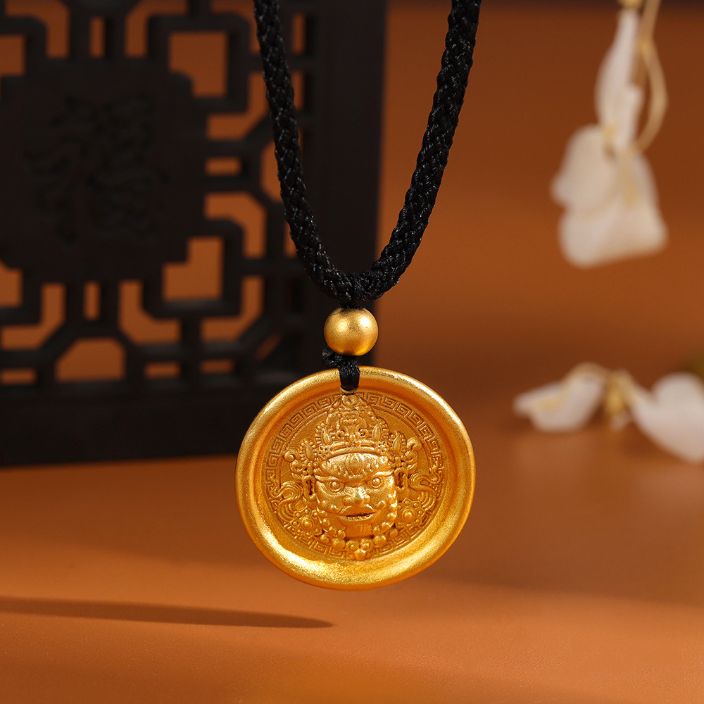 古法沙金项链国风国潮复古黄财神吊坠保色时尚配饰高档首饰品批发
