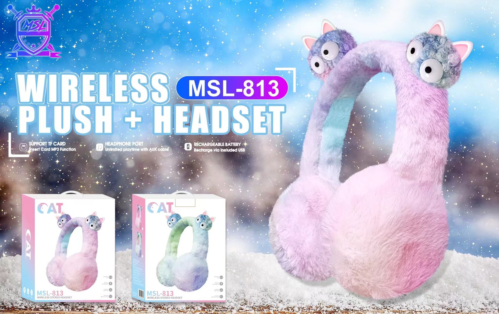 Cross-Border New MSL-813 Kitten Plush Warm Headset Bluetooth Wireless Headset Card Radio Function