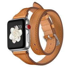 适用iwatch234代真皮表带 修身双圈苹果手表表带细腰款表带