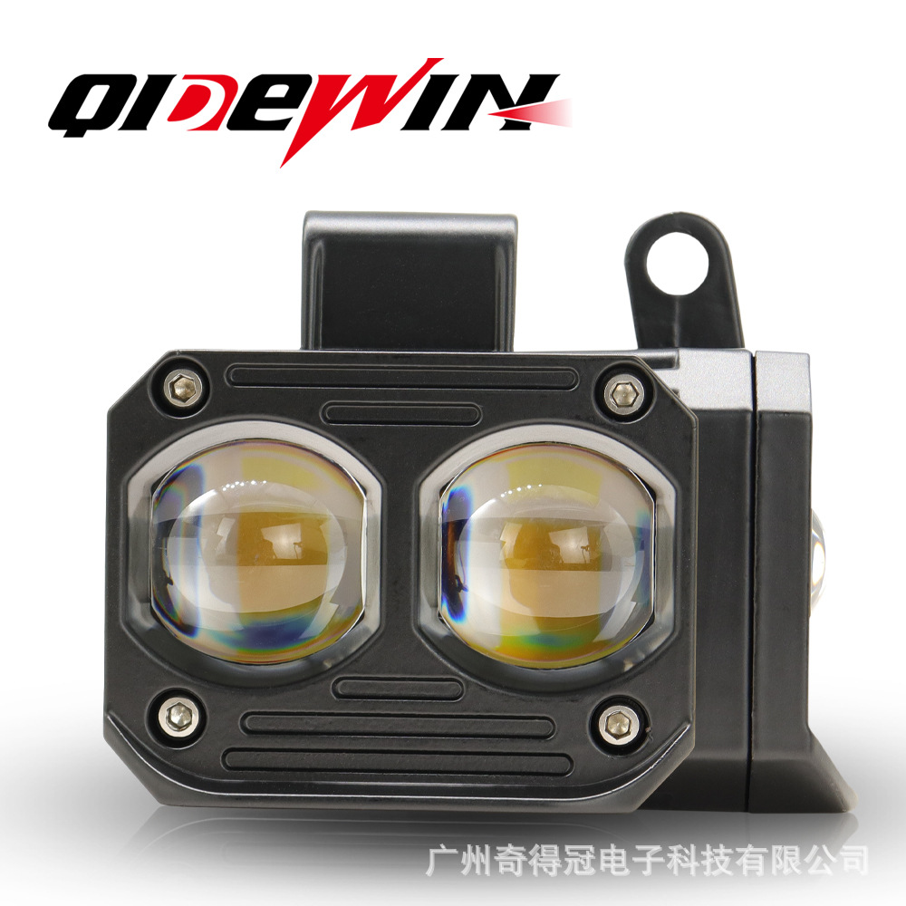 跨境专供摩托车射灯双眼透镜电动车大灯外置led前照灯防水聚光灯