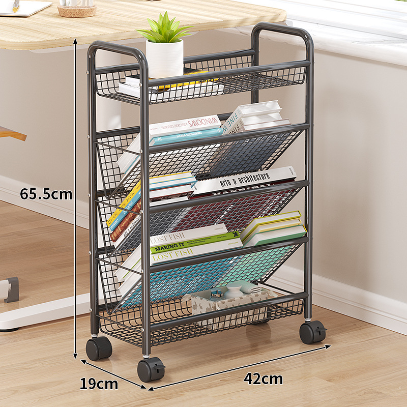 Portable Bookshelf and Storage Shelf Children Reading Storage Rack Household Trolley Floor Dormitory Simple Bookcase with Wheels