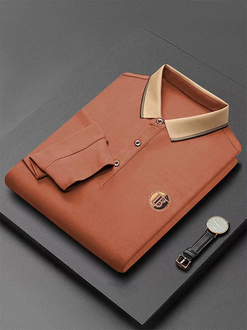 Spring and Autumn New Men's Long-Sleeved Polo Shirt Casual Loose Lapels Embroidered T-shirt Business Breathable Top Men's Clothing