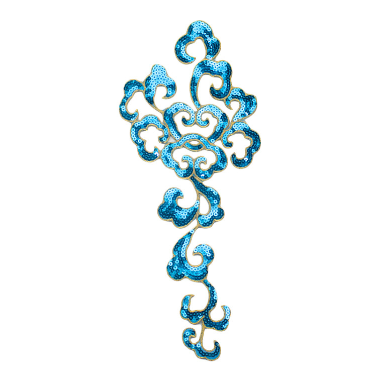 亮片大号祥云刺绣布贴演出舞蹈服装戏曲辅料云纹勾纹珠片贴花绣片