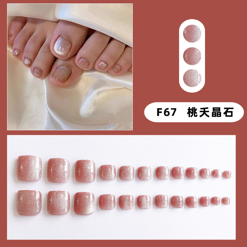 Strict Selection of Ankle Nail Manicure Finished Detachable Wearable Nail Piece Peach Blossom Pink Crystal Stone White Toe Fake Nail Sticker