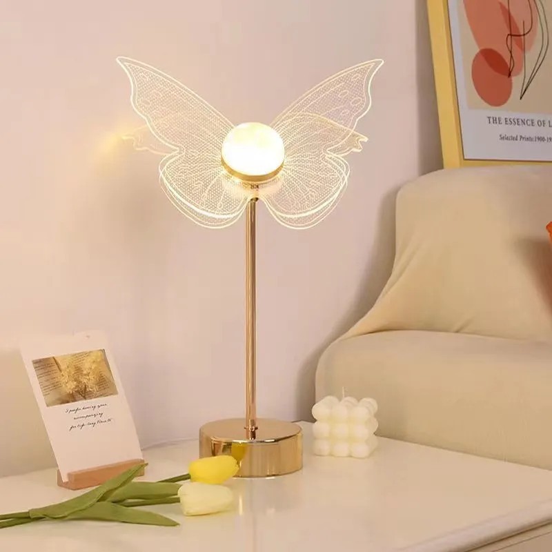 Light Luxury Simple Acrylic Creative Gift Headlamp Butterfly Table Lamp Girl Room Bedroom Bedside Decoration Night Light