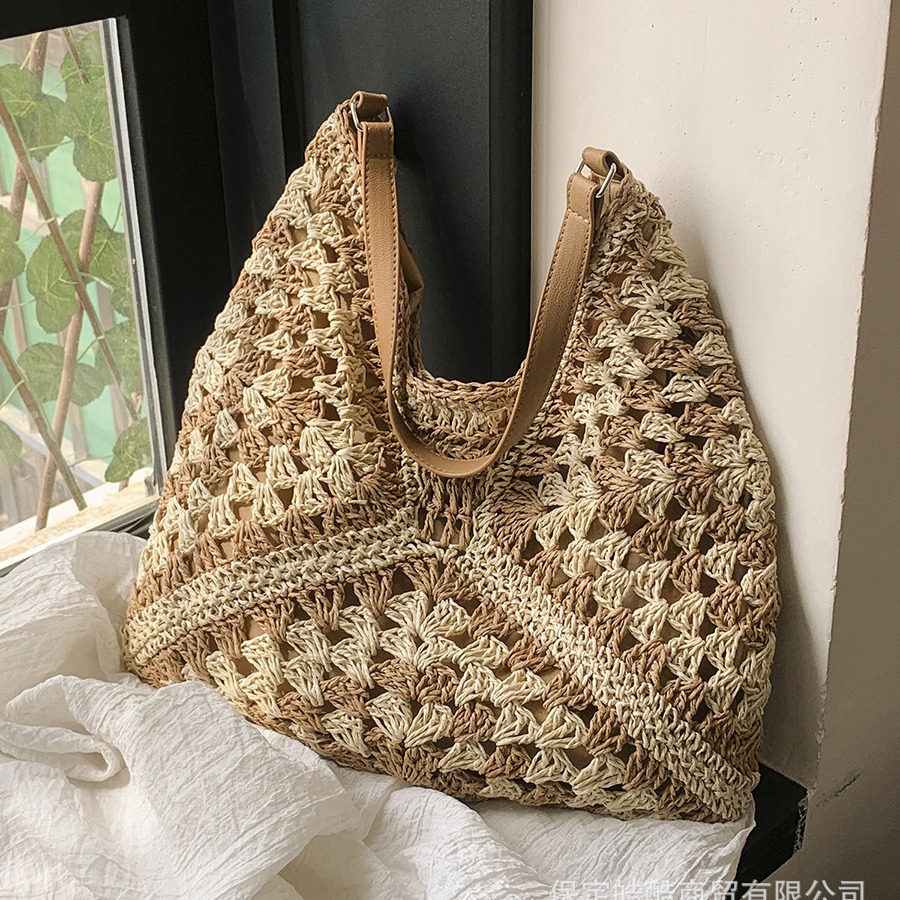 高颜值大容量编织包包女新款时尚单肩草编包休闲通勤托特包潮批发
