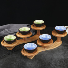 日式寿司台竹质寿司盛器 竹盏台点心竹盘圆形刺身盘 料理创意餐盘