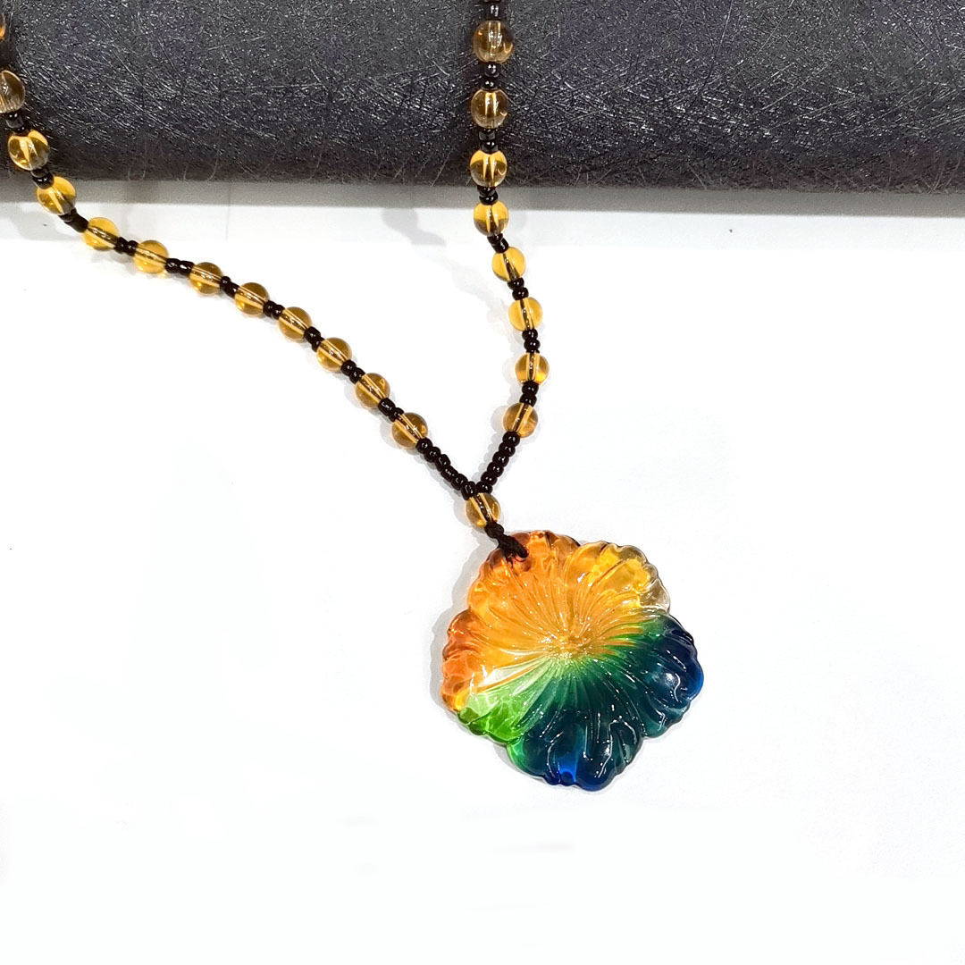 琉璃彩色三色水晶毛衣链树叶如意佛貔貅葫芦观音百搭吊坠项链饰品